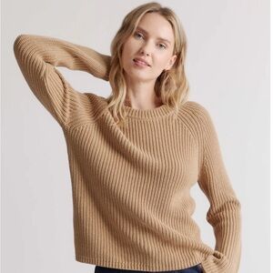 Quince 100% Organic Cotton Fisherman Crew Sweater Size L Camel